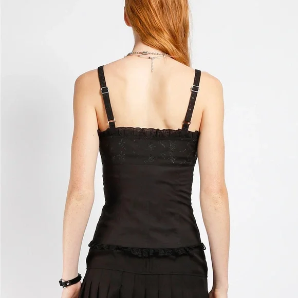 Tripp NYC SKULL EMBROIDERY CORSET Sz Med Black Lace Top Flaw - Picture 3 of 8